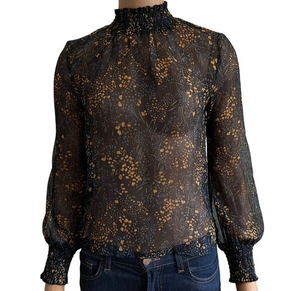 Line and Dot Sheer Floral Top Size S - Picture 1 of 13